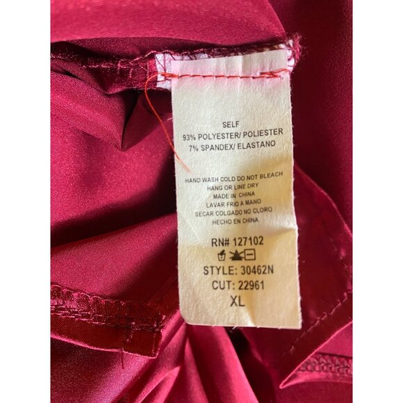 Fashion Nova Burgundy XL‎ Satin Belted Button-Up Shirt Dress Sexy Classic Goth - Picture 5 of 7